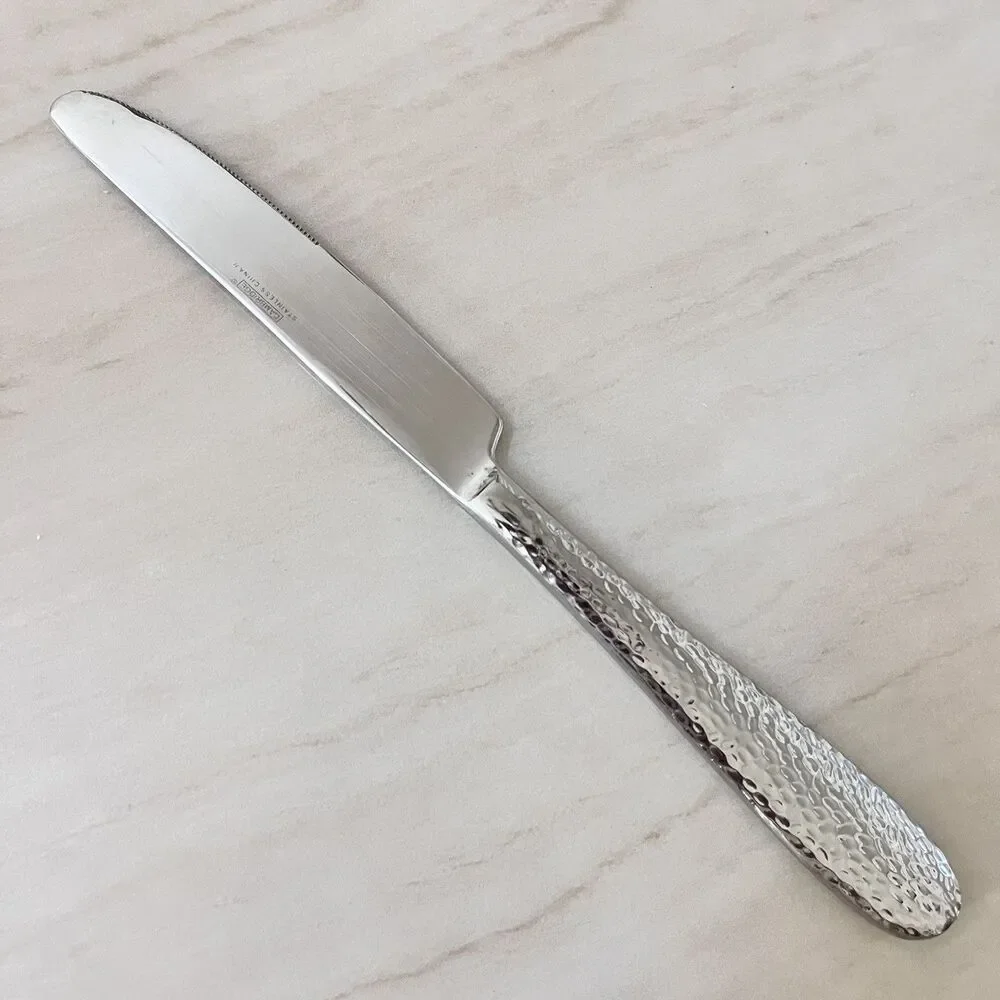 4pc CAMBRIDGE Rendezvous Stainless Dinner Knife 9 in Flatware Hammered Round Tip